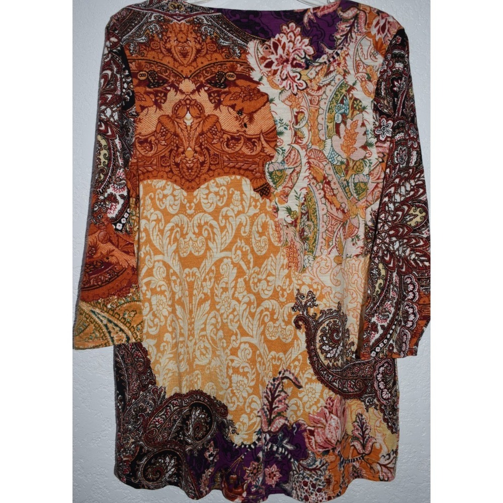 Chicos 1/Mediume Mix Print Tunic Top Multicolor Business Casual 3/4 Sleeve Vneck - Picture 2 of 15